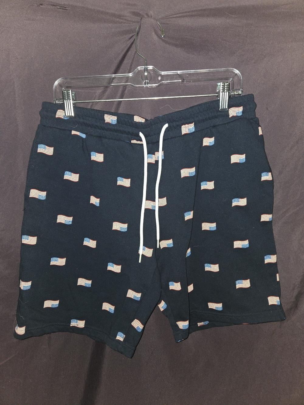 Navy American Flag Print Drawstring Shorts